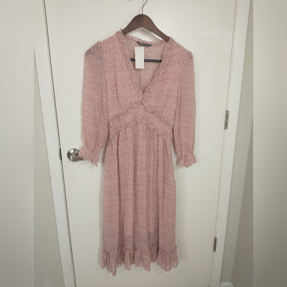 SEIN Unity Leopard frill Trimed A-Line Woman's dress Dusty Pink, Size 6 EU 38